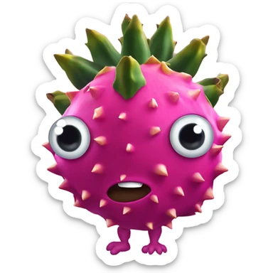 3D elegant Pitahaya with large shiny eyes 👀 Pitahaya hand holds the mirror with its reflection 🪞 sticker