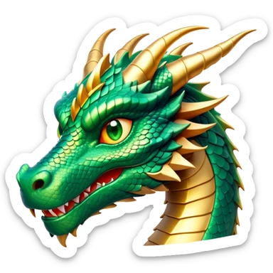 cinematic-noble-dragon-portrait-emoji,-poised-and-majestic,-with-a-sinuous,-elongated-build-and-shimmering,-scale-covered-skin-in-hues-of-emerald-and-gold,-piercing,-fiery-eyes,-simplified-yet-sharp-and-sophisticated-features,-highly-detailed sticker