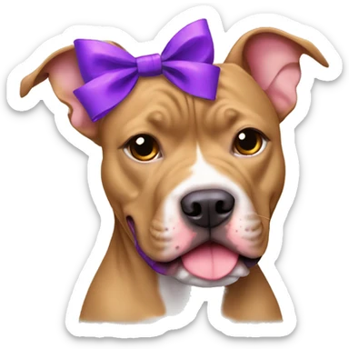 Light brown pitbull with ears cut and purple bows sticker