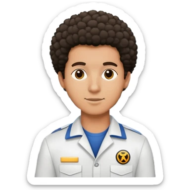Tanned guy with short Afro hair working in car factory sticker
