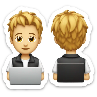 niño blanco de piel y pelo rubio con laptop sticker