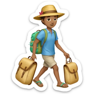 Créole réunionnais chapeau paille tong au pieds et sac a dos en paille  sticker