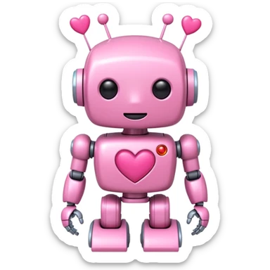 cute pink robot with hearts pink sticker