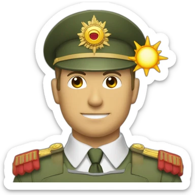 Sun soldado ruso en posición firmes saludando estilo militar sticker