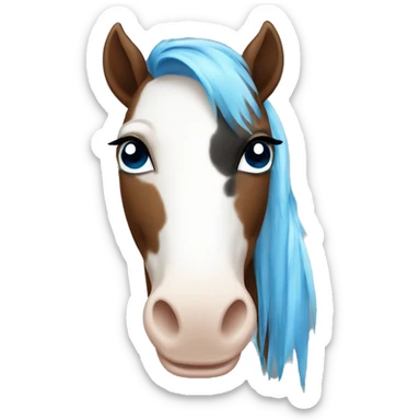 Brown and white spotted pony with blue eyes and black horsehair sticker