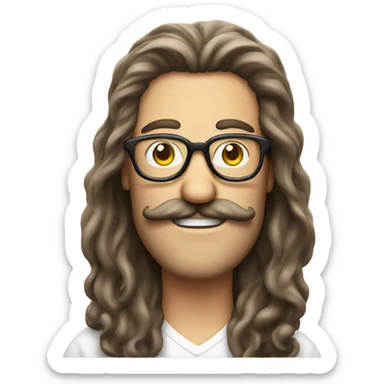 Long haired guy with big moustache and thin glasses giving a thumbs up sticker