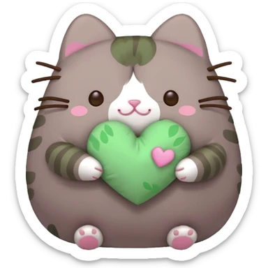 green heart pusheen sticker