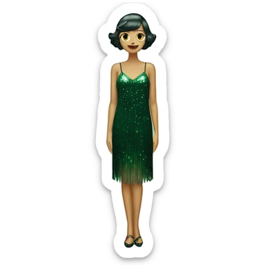 Just a dress, no person. One dark green sparkly flapper style dress with thin straps sticker