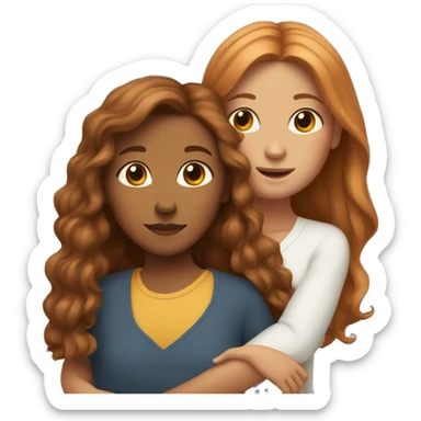 Brown skin with long hair mom and white skin with ginger hair daughter hugging  sticker