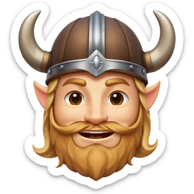 Clash of Clans aesthetic: Cinematic Playful Viking Portrait Emoji, Head tilted with a cheeky grin and twinkling eyes, featuring a compact, charming build with a modest, stylized Viking helmet and a playful beard, his face rendered in natural skin tone, Simplified yet irresistibly charming features, highly detailed, glowing with a warm, inviting radiance, high shine, spirited and lively, stylized with an air of whimsical Nordic mischief, soft glowing outline, capturing the essence of a playful Viking exuding friendly rogue charm! sticker