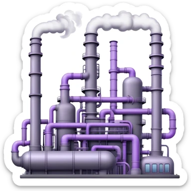 An emoji of an industrial factory in realistic gray tones, with pipes and smokestacks. Subtle neon violet glowing accents represent the power of AI, adding a futuristic and magical touch sticker