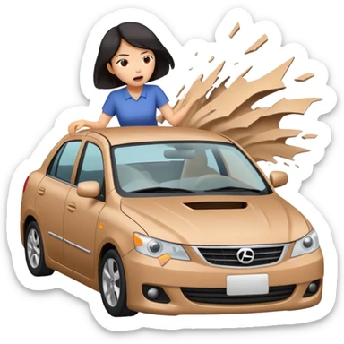 Asian woman crashing car sticker
