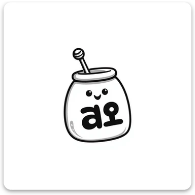 fun, cute emoji of a honey jar with a happy face and playful vibe, featuring Korean slang text '개꿀' in bold, friendly font sticker