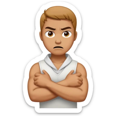 Arms crossed holding neck angry sticker