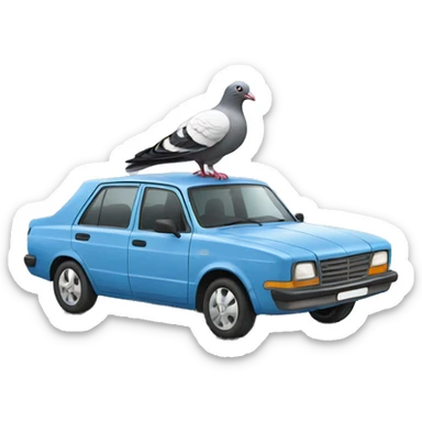 Car with a pigeon on the roof sticker