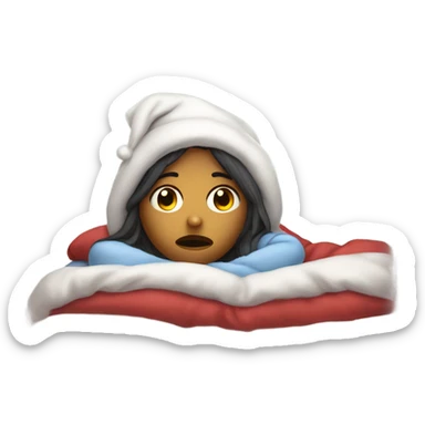 sad girl that has a Christmas hat on, and is still in bed sticker