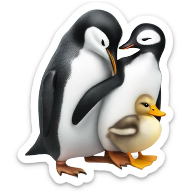 One Penguin kissing one duck sticker