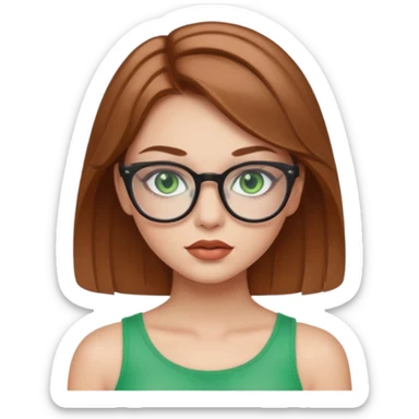 Yeşil gözlü,Hafif kahverengi saçlı, beyaz tenli, gözlüklü, crop giyinen ,baya dolgun dudaklı gloss sürmüş,makyajlı bir kız sticker