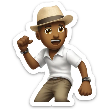 B-boy with Kangol panama hat showing a bite move sticker