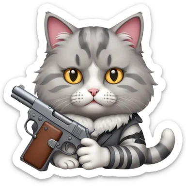 Upset cat with a gun sticker