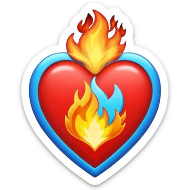 Hazme el corazón rojo y con fuego y que el fuego sea azul verdoso sticker