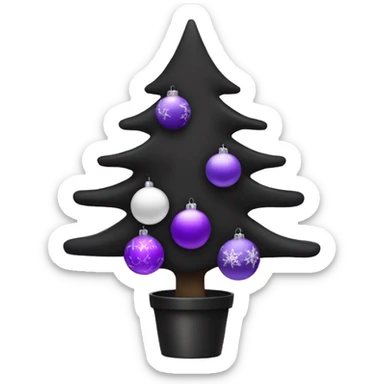 Black Christmas tree with purple and white ornaments  sticker