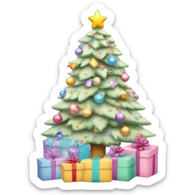 Pastel Christmas tree with presents under it sticker