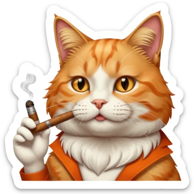 fluffy white and orange cat smoking a cigar sticker