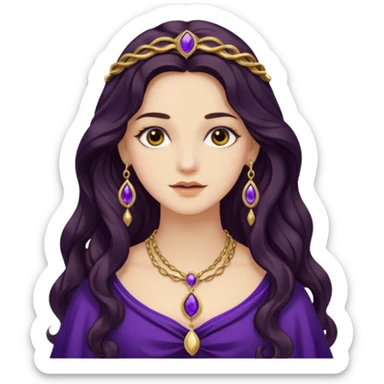 Proserpina from The Olympians with long dark brown wavy hair, dark purple stola sticker