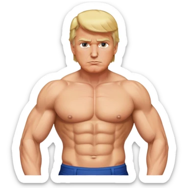 Donald Trump with six pack abs, muscular figure, blonde hair sticker