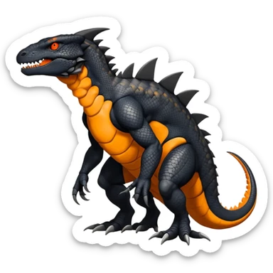 Black Salandit-Tyrunt-Greymon-Fakémon-creature-hybrid with orange belly (full body) sticker
