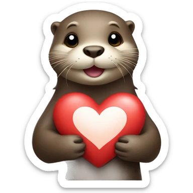 Otter holding a heart sticker