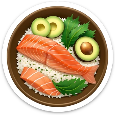 salmon poke bowl with clear and clean colors without watercolor effect, emphasizing freshness of food, iPhone emoji style sticker