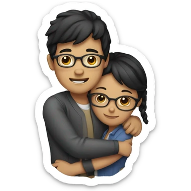 To people hugging each other a boy with glasses and a girl with black hair sticker