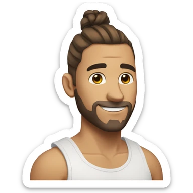Guy with a man bun on the top and the sides is a fade he allso have a big nose he have brown hair and he is not so wite he wheres sport chlotes and hes thumb is up sticker