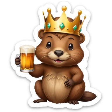 beaver with a crown on head holding a glass of beer sticker