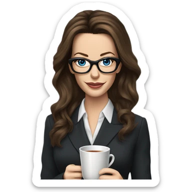 Realistic Kate Beckinsale blue eyes wearing glasses in a business dress drinking a cup of tea  sticker