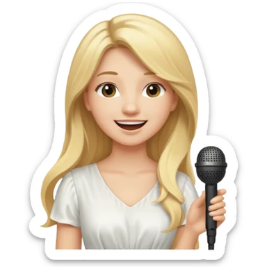 Singer Young woman – long blonde hair, around 20s, white dress, singing into mic sticker