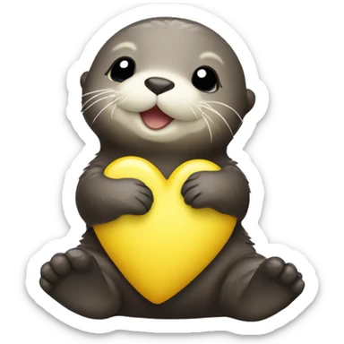 Baby sea otter with yellow heart in its paws sticker