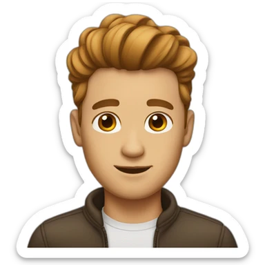 A man whose hair is brown and wears freshness sticker