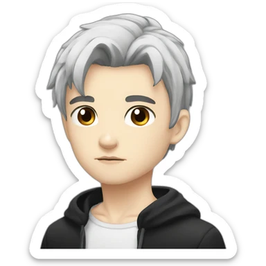 Anime white boy serious Dwarf with black hair and black clothes sticker