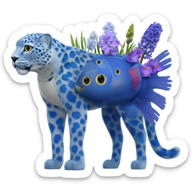 Snow-Leopard-Blue-Tang-Fish-Hyacinth-Macaw-fusion-hybrid-animal-creature, full body sticker