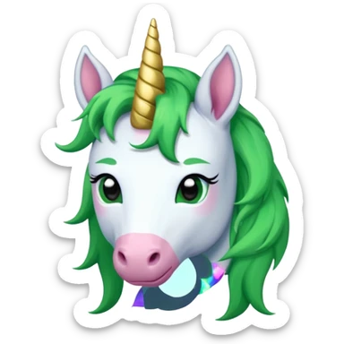 unicorn with green hair and earrings sticker