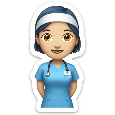 cute Asian nurse with smile, without hat, blue clothes, with arms sticker