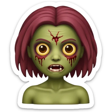 faça uma boneca zumbi estilo emoji do iphone com cabelo cacheado castanho e olhos castanhos sticker