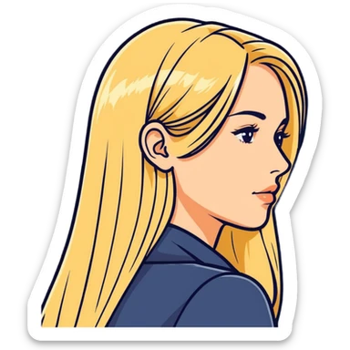 woman with long blonde hair, close-up, only head, same angle as reference photo sticker