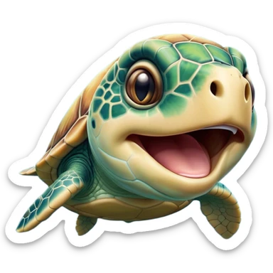 Cinematic Cute Yawning Sea Turtle Portrait Emoji, Head tilted slightly with a dramatic, wide-open yawn, showcasing a stately, patterned shell and a smooth, aged body with sleepy, half-closed eyes, Simplified yet irresistibly adorable features, highly detailed, glowing with a soft, cozy oceanic glow, high shine, relaxed yet expressive, stylized with a dash of whimsical marine charm, soft glowing outline, capturing the essence of a drowsy yet affectionate sea turtle that appears ready to stretch out for a nap! sticker