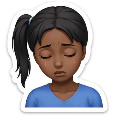 black dark girl with black hair one ponytail super sad crying eyes closed sticker