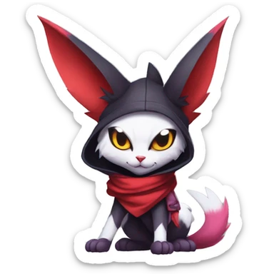 Cool Anthro Noibat-Zangoose-Litten-Sphynx-Feline-Pokémon with red scarf punk techwear cool fiddler-hat Full Body sticker