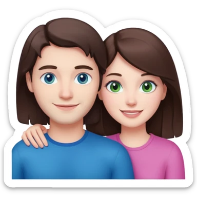 pink polaroid photo of a couple thats white with brunette hair blue and green eyes sticker